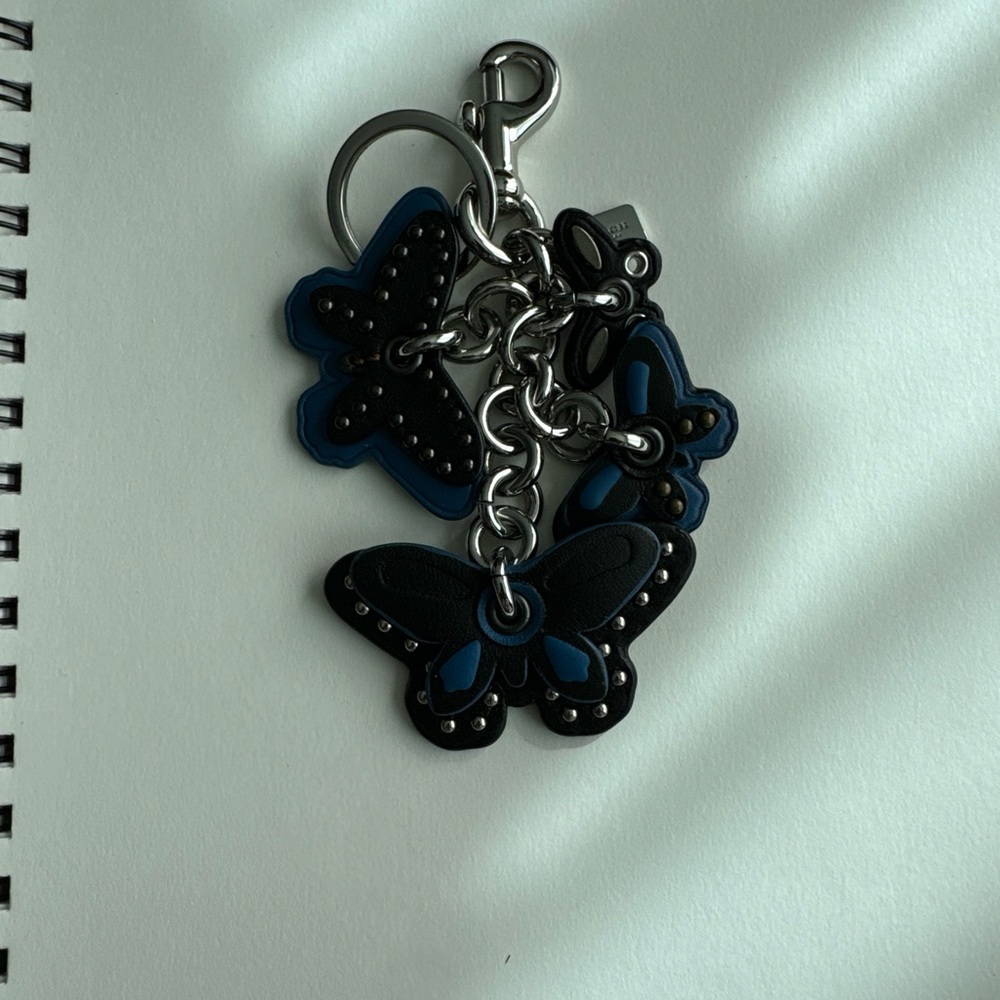 Coach Black and Blue leather Butterfly Keychain